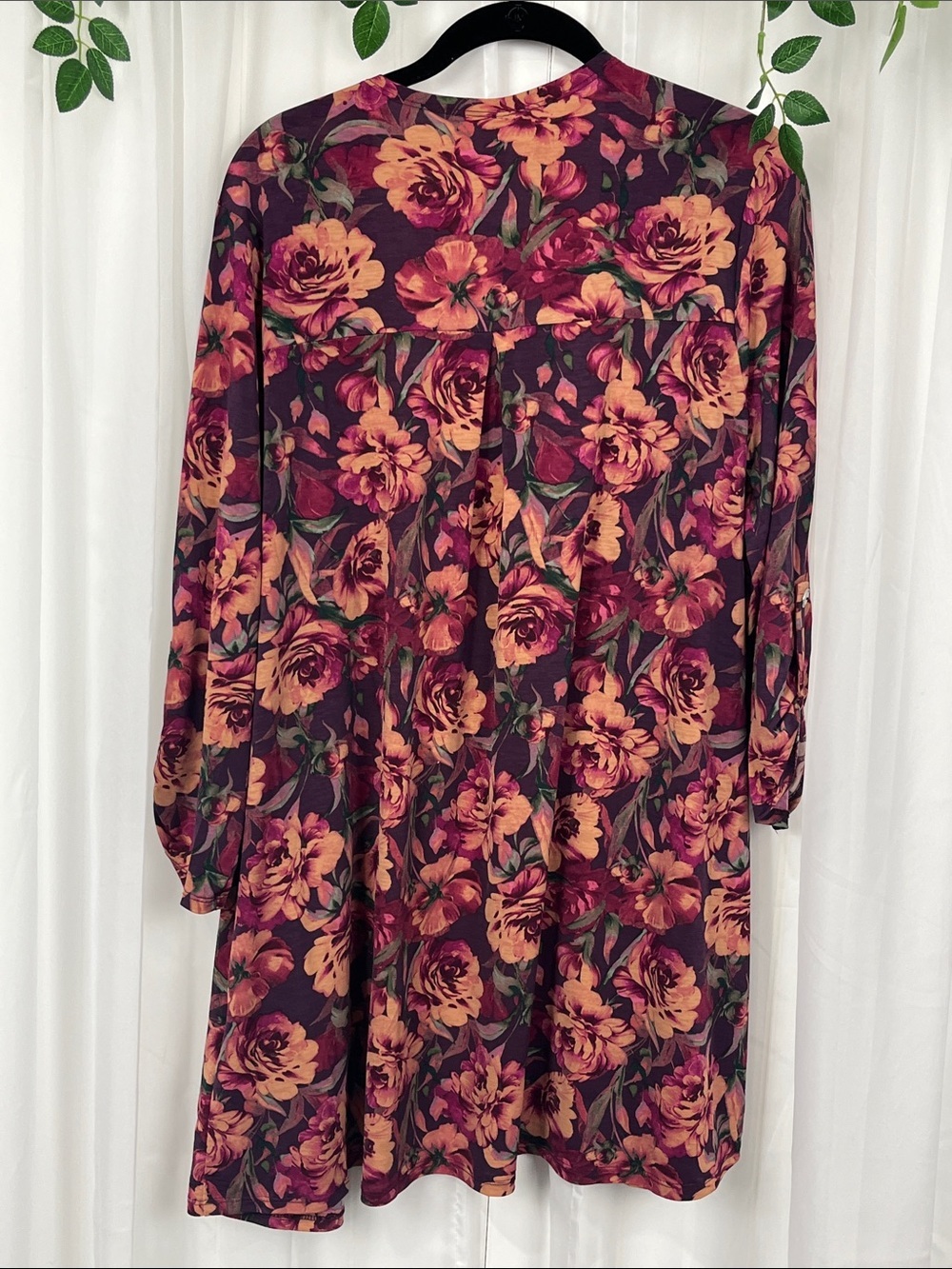 Dear Scarlett Duster/Kimono M Wine Peach Long Lines Open Front 3/4 Roll Tab NWT - Picture 9 of 10